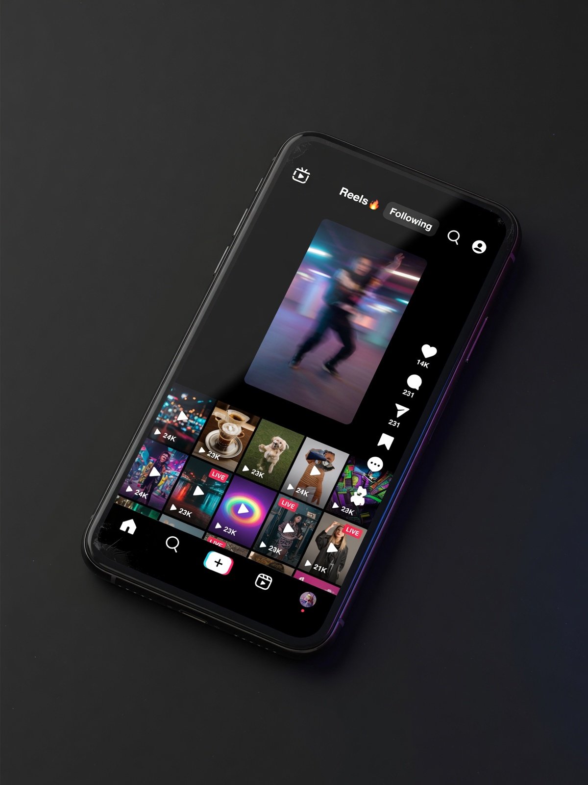 Social media reels interface